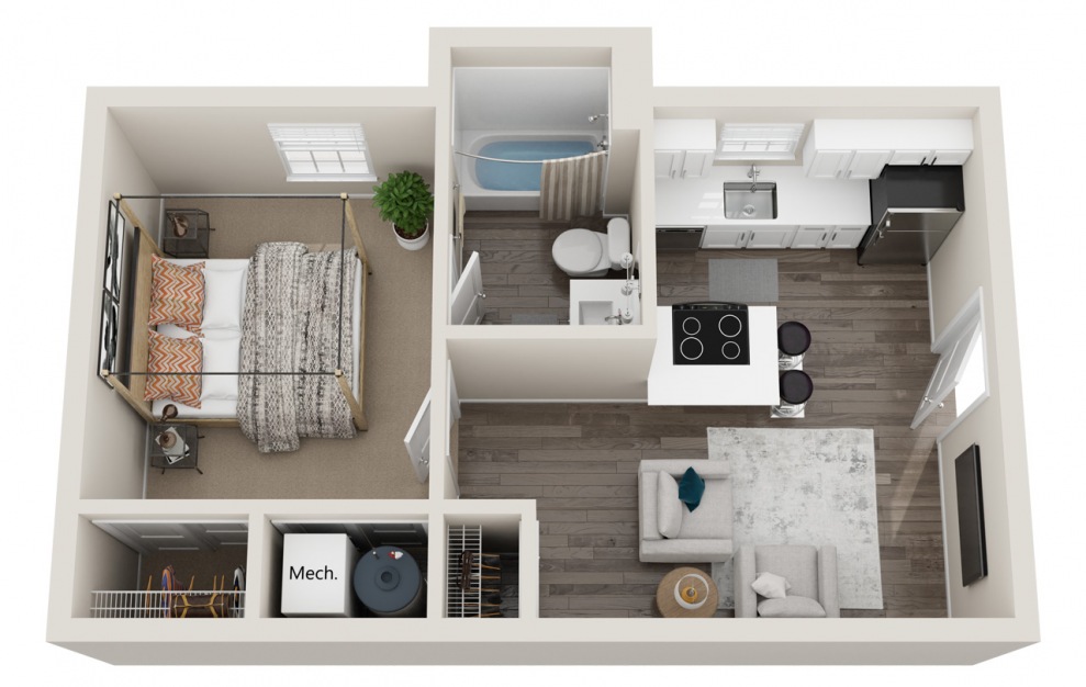 A1 - 1 bedroom floorplan layout with 1 bath and 487 square feet.