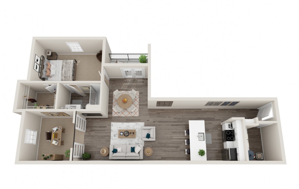 A2 - 1 bedroom floorplan layout with 1 bath and 945 square feet.
