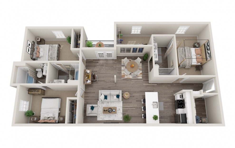 C1 - 3 bedroom floorplan layout with 3 baths and 1432 square feet.