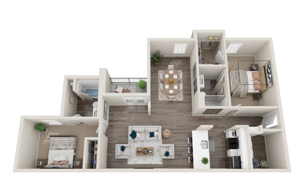 B1 - 2 bedroom floorplan layout with 2 bathrooms and 1185 square feet