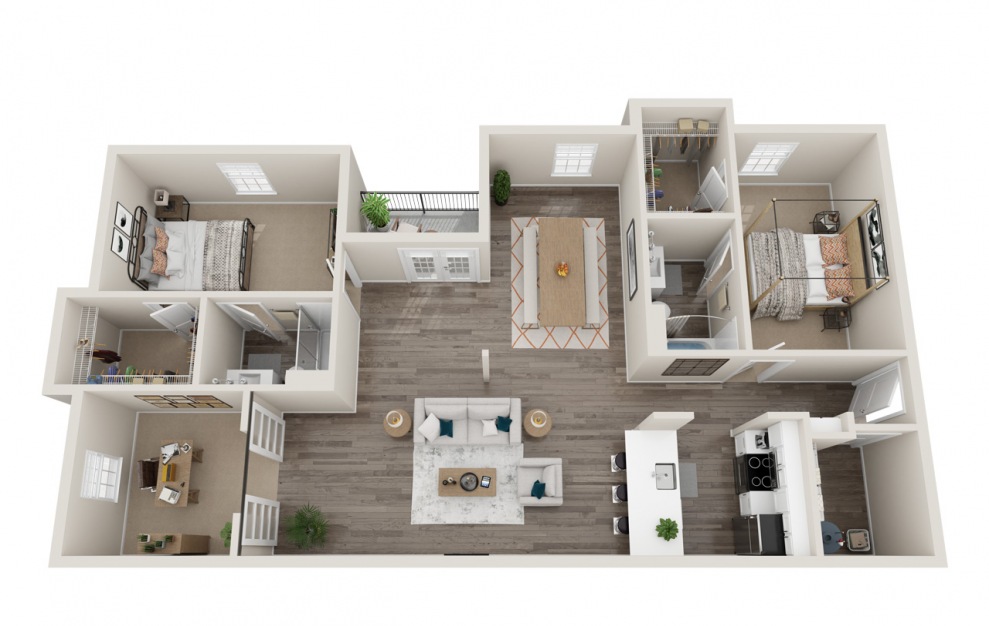 B2 - 2 bedroom floorplan layout with 2 baths and 1432 square feet.